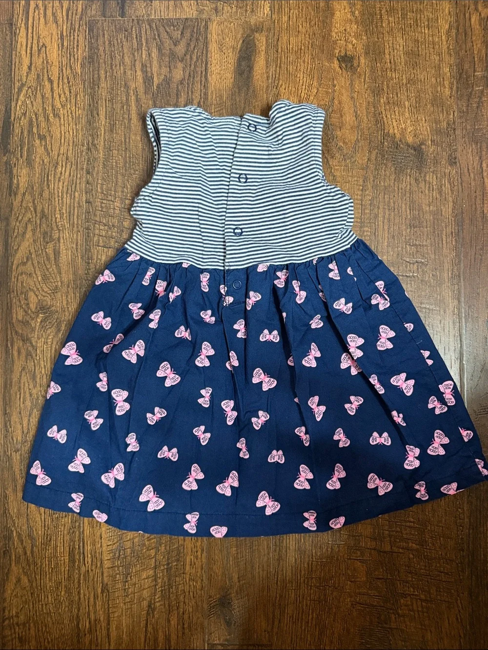 🎀Carter's Navy & Pink Bow Print Striped Bodice Dress🎀